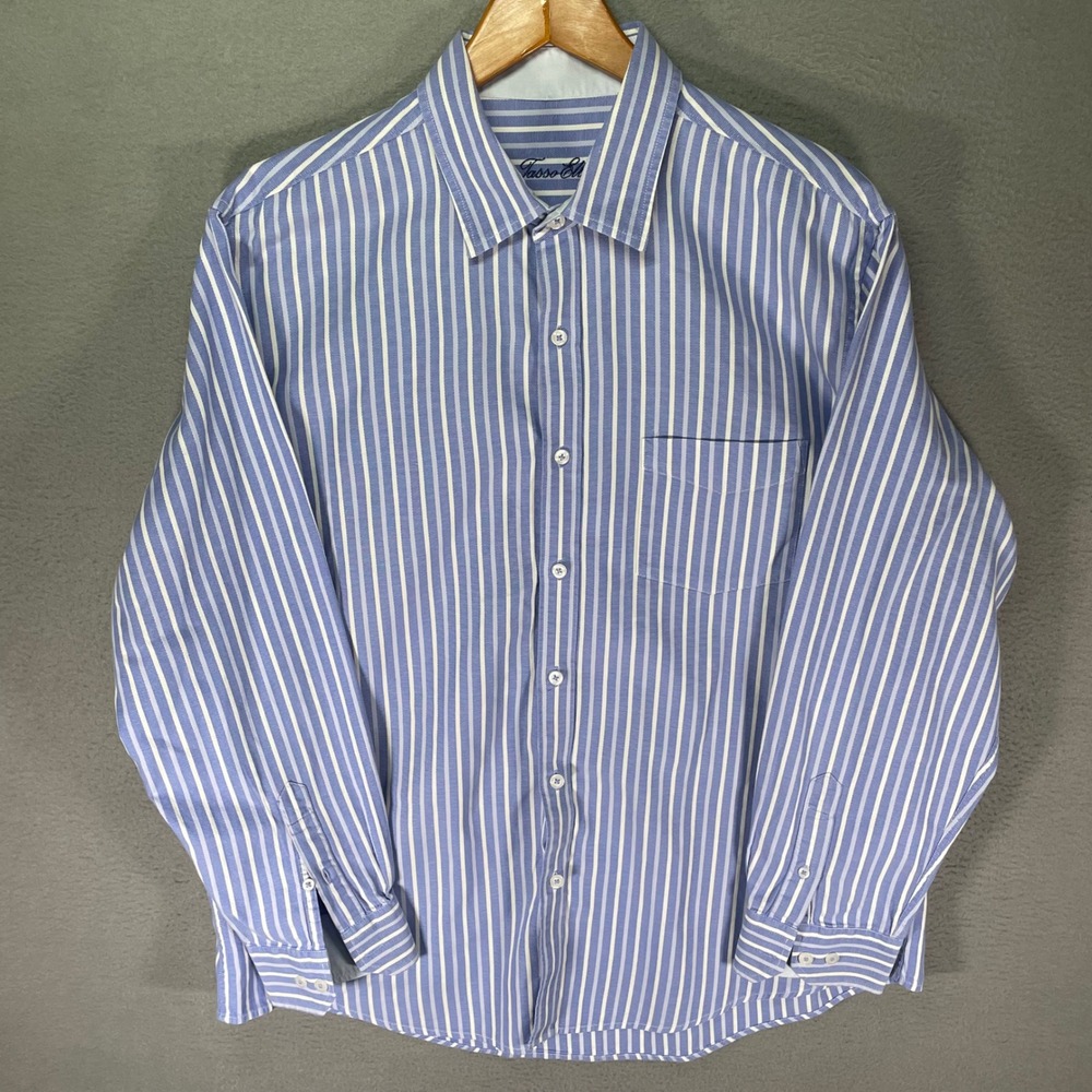Tasso‎ Elba Button Front Shirt Mens XL Blue White Stripe Long Sleeve